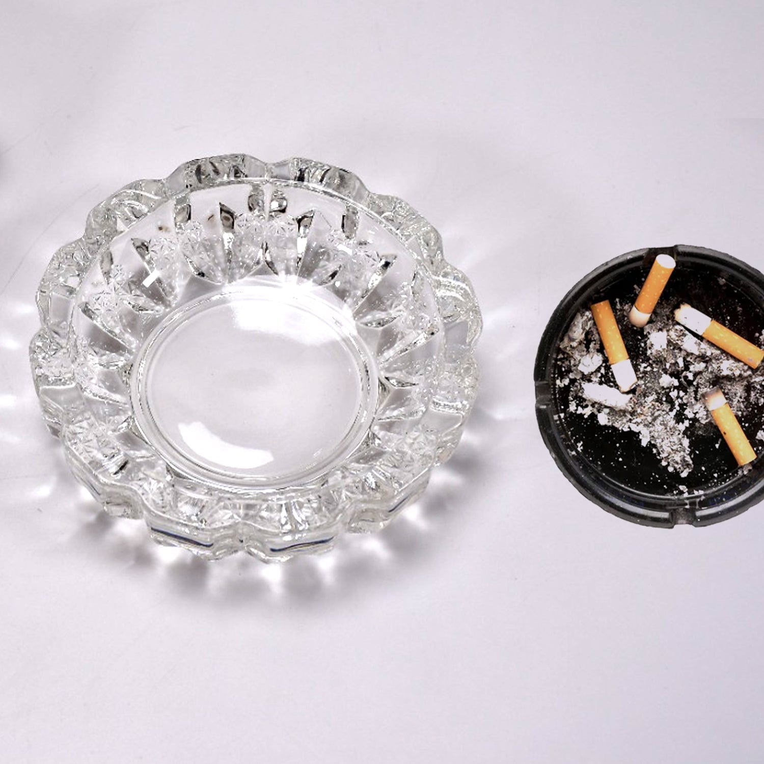 Elegant crystal ashtray for indoor or outdoor use. Elegant crystal ashtray for indoor or outdoor use.
